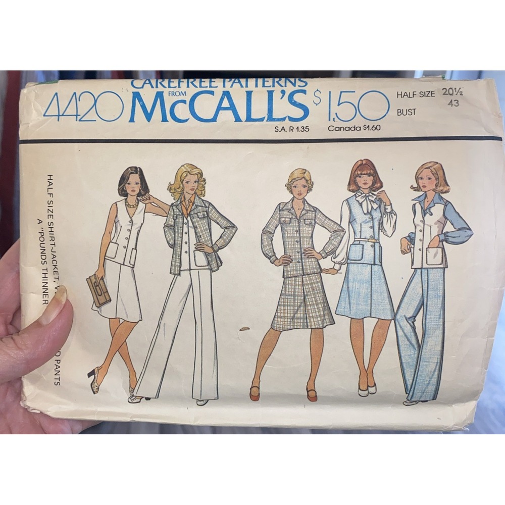 4420 Vintage McCalls SEWING Pattern Misses 1970s Jacket Skirt Pants 20.5 Uncut